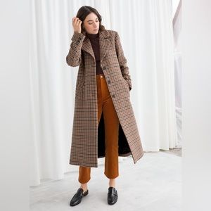 & other stories A-Line Wool Blend Belted Coat size 4 plaid